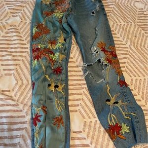 Silk hummingbird embroidered jeans ZARA